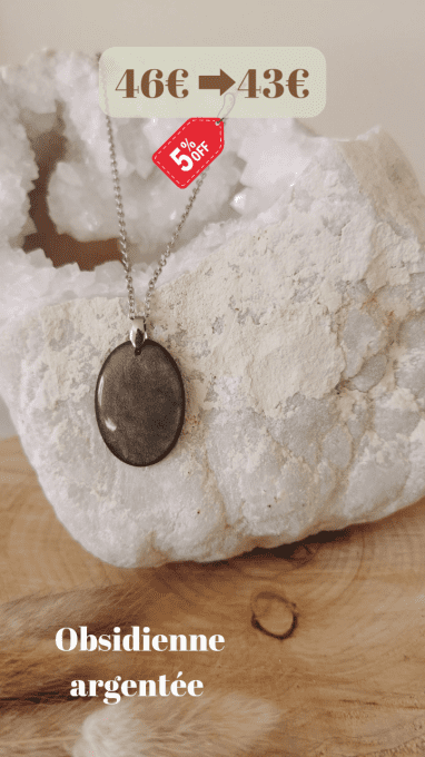 Collier obsidienne argentée 