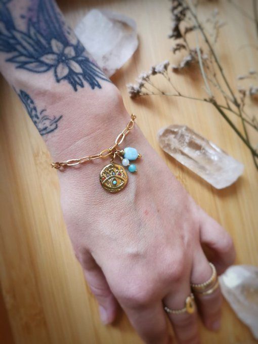 Bracelet Amulette Larimar et Amazonite