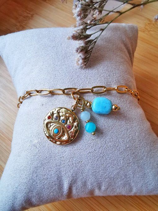 Bracelet Amulette Larimar et Amazonite