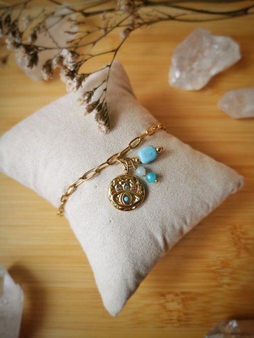 Bracelet Amulette Larimar et Amazonite