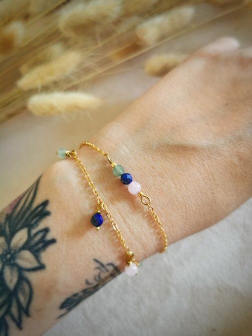 Bracelet collection printemps, quartz rose, lapis lazuli et aventurine