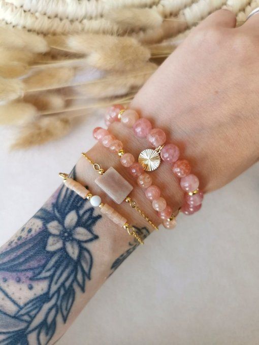 Bracelet "Ella" pierre de soleil et howlite