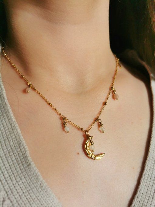 Collier séléné pierre de soleil et péristérite