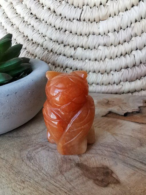 Chouette en aventurine orange