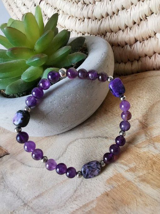 Bracelet en améthyste et charoite 