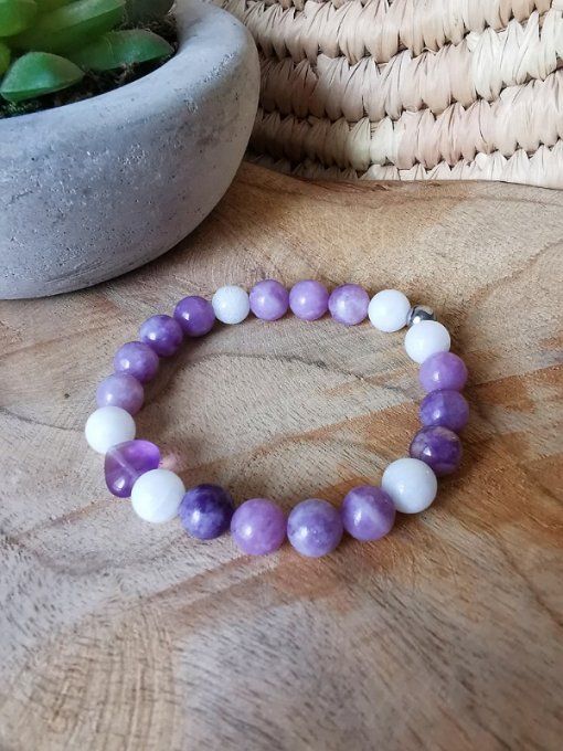 Bracelet Lépidolite et Agate blanche