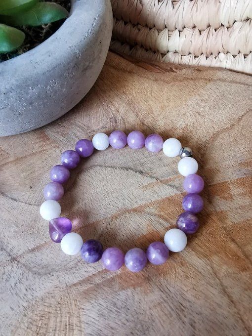 Bracelet Lépidolite et Agate blanche