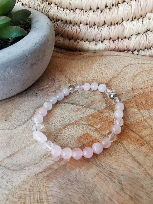 Bracelet en quartz rose et cristal de roche