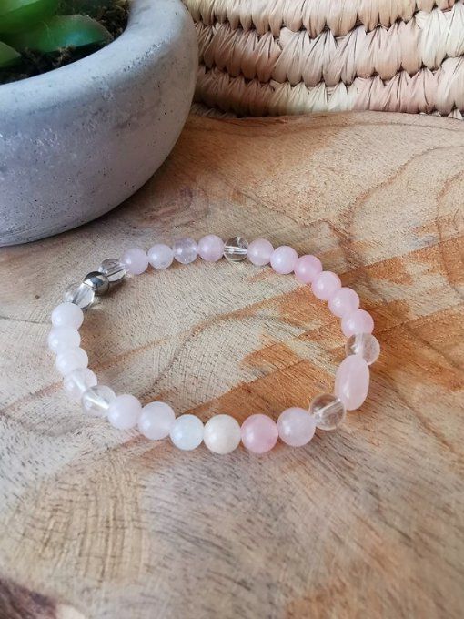 Bracelet en quartz rose et cristal de roche