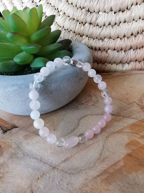 Bracelet en quartz rose et cristal de roche