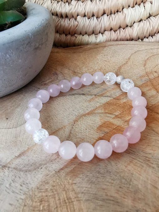 Bracelet en quartz rose et cristal de roche