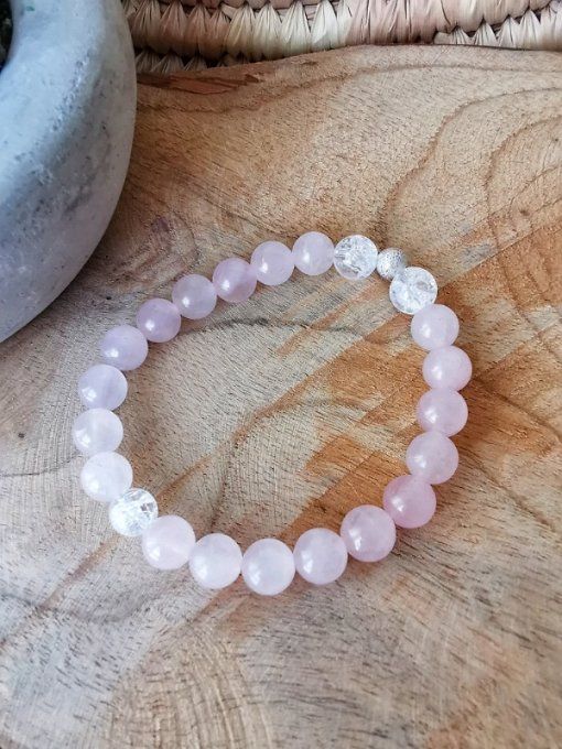 Bracelet en quartz rose et cristal de roche