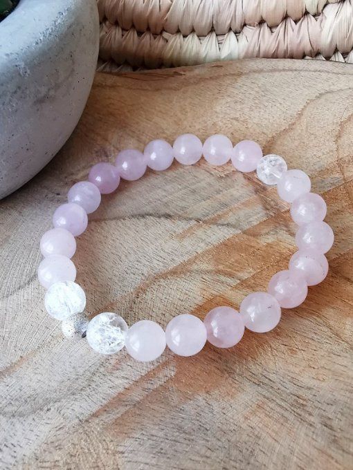 Bracelet en quartz rose et cristal de roche