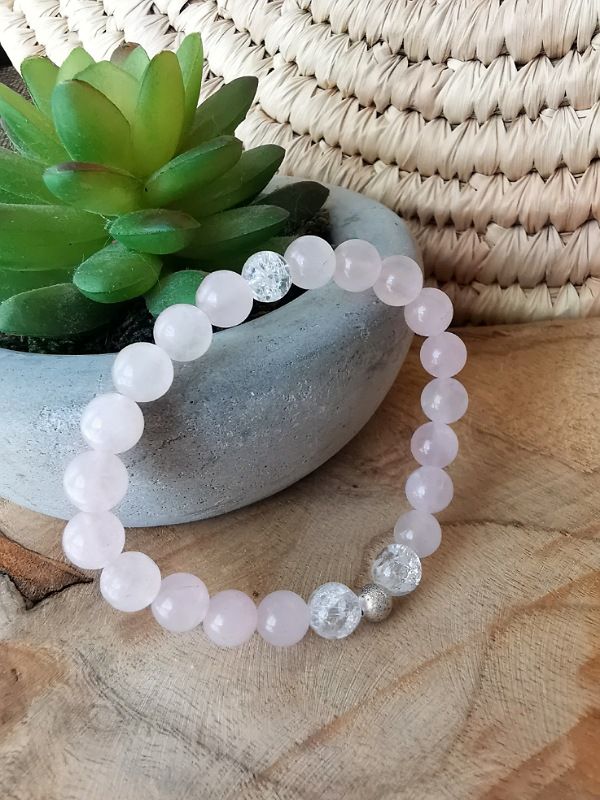 Bracelet en quartz rose et cristal de roche