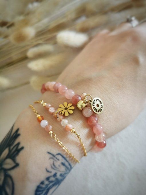 Bracelet collection printemps ( pierre de soleil, quartz rose et cornaline)